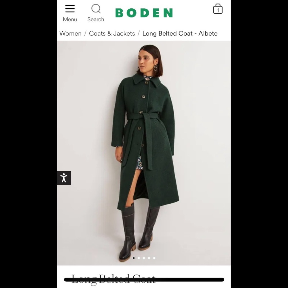 Gorgeous Green Warm Wool Belted Boden Coat